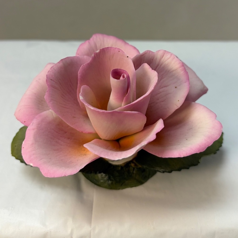 Vintage Pink Porcelain Rose Figurine Hand Painted Floral Sculpture 4 inch